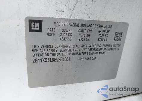 2014 Chevrolet Impala 1Fl z USA, uszkodzony, nr VIN 2G11X5SL8E9264061